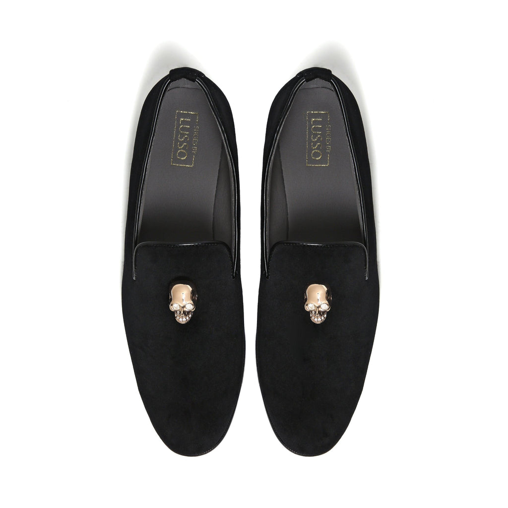 KANE | BLACK VELVET GOLDEN SKULL SLIP-ON - By Lusso