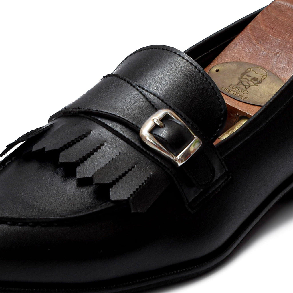 LOCATELLI | BLACK FRINGE SLIP-ON - Lusso Lifestyle