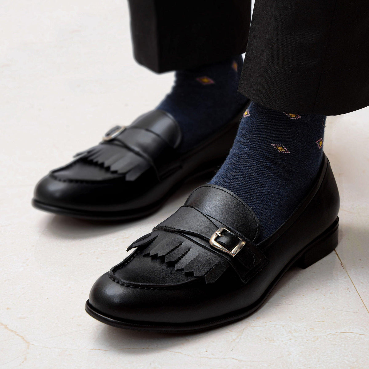 LOCATELLI | BLACK FRINGE SLIP-ON - Lusso Lifestyle