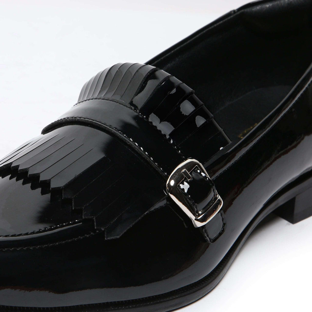 LOCATELLI | BLACK PATENT FRINGE SLIP-ON - By Lusso