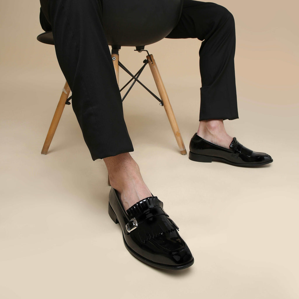 LOCATELLI | BLACK PATENT FRINGE SLIP-ON - By Lusso