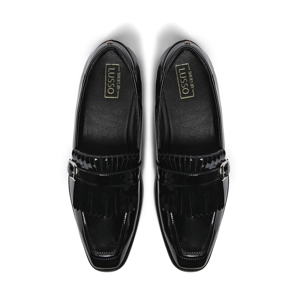 LOCATELLI | BLACK PATENT FRINGE SLIP-ON - By Lusso