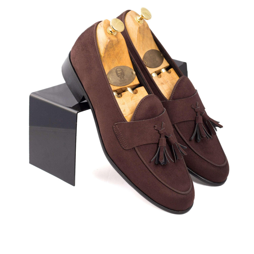 LUNA - BROWN SUEDE TASSEL SLIP-ON - By Lusso
