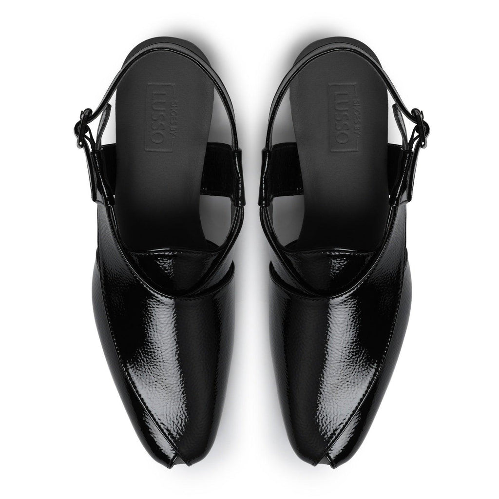 Peshawar | Patent Black Pathani Sandal - By Lusso