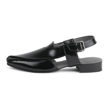 Peshawar | Patent Black Pathani Sandal - By Lusso