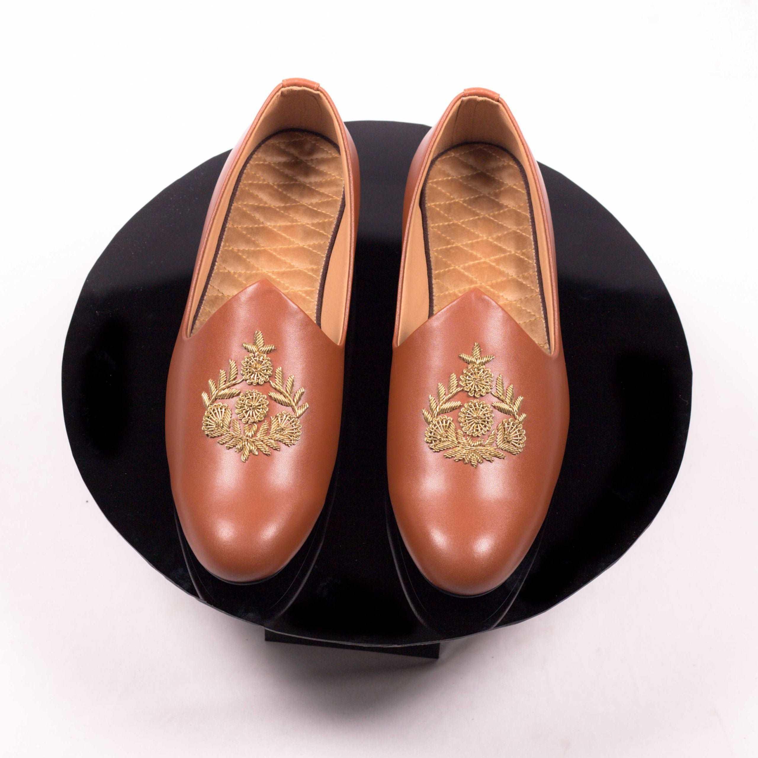 Buy Ranja Light Tan Zardosi Mojdi Premium Vegan Leather Shoes