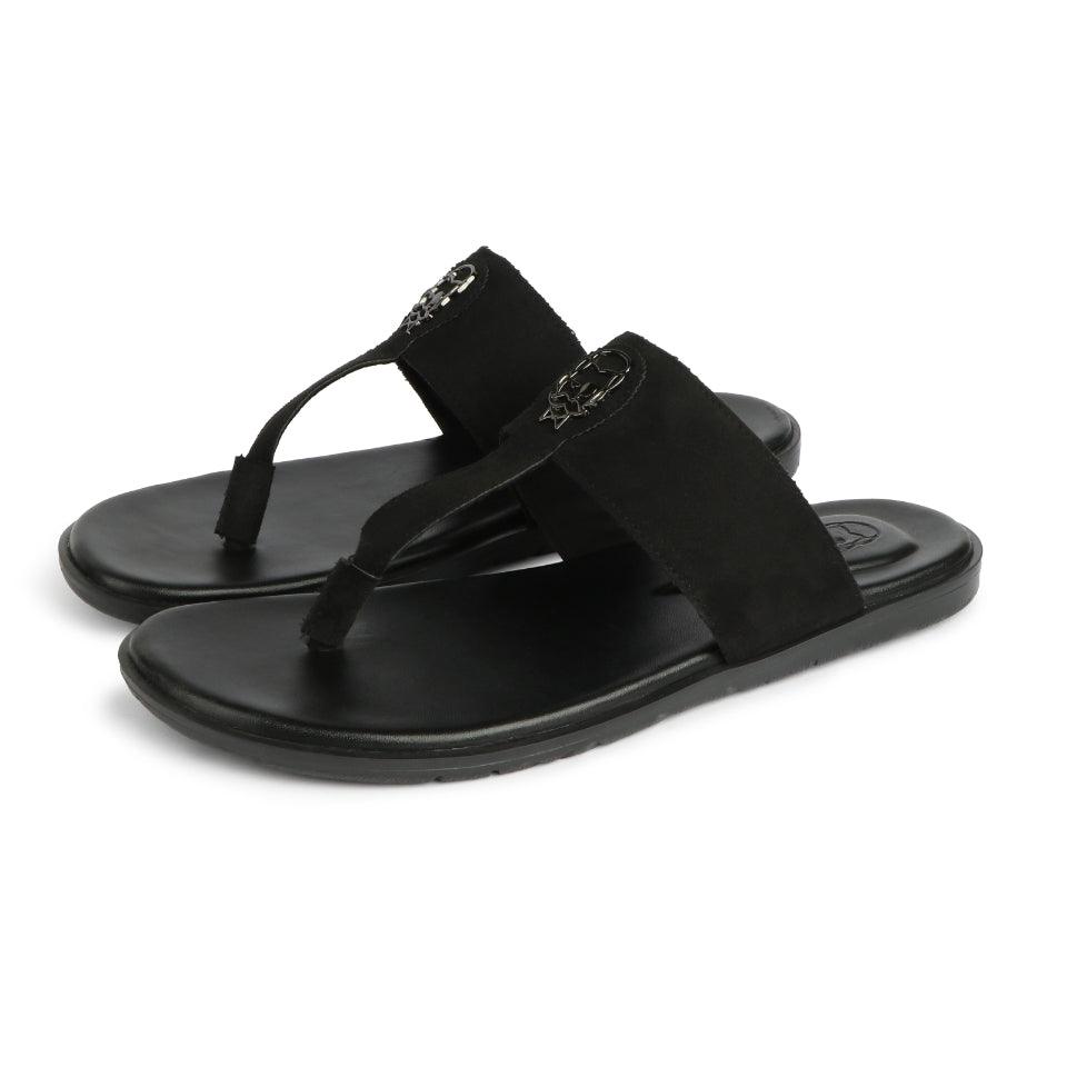 Soho - Black Suede Signature Slippers - By Lusso